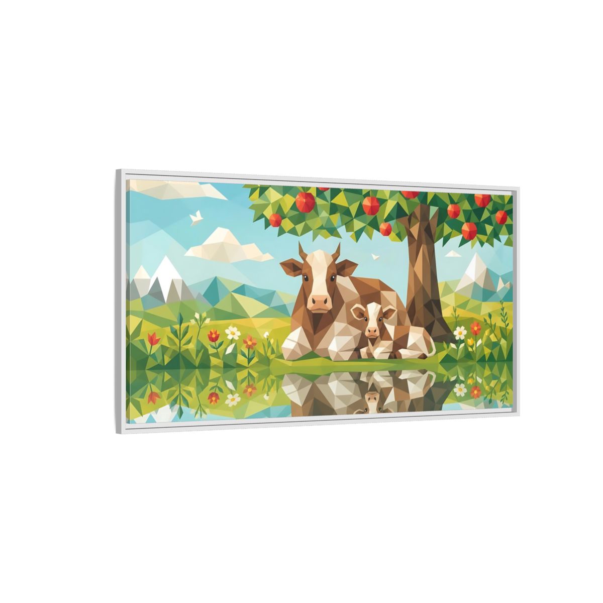 Side Mockup 3. Nature Cow And Calf Geometric Cows shown as stretched canvas wall art