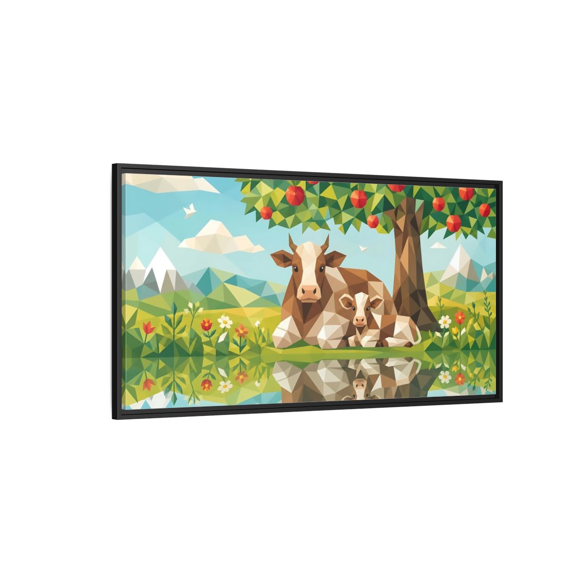 Side Mockup 5. Nature Cow And Calf Geometric Cows shown as stretched canvas wall art
