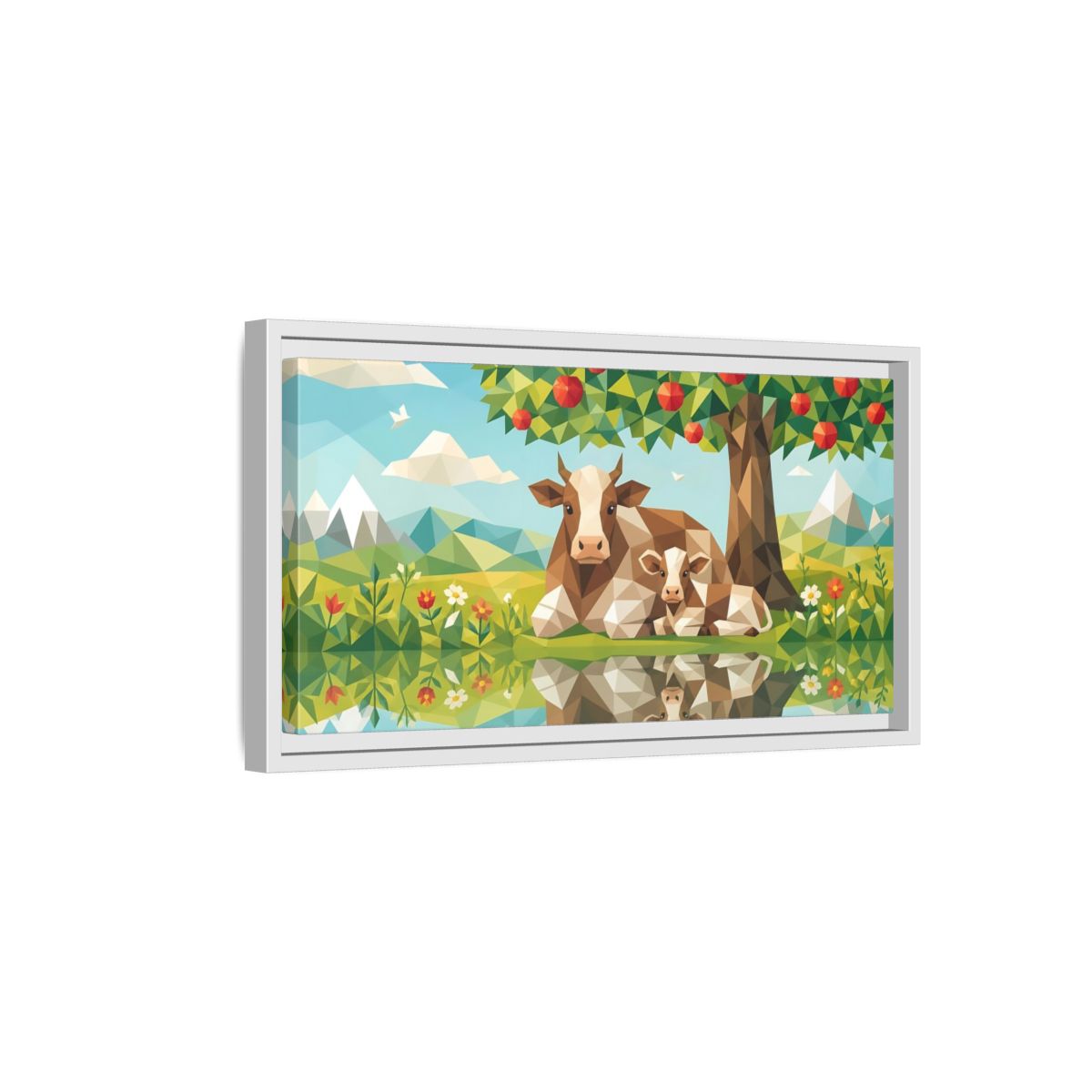 Side Mockup 6. Nature Cow And Calf Geometric Cows shown as stretched canvas wall art