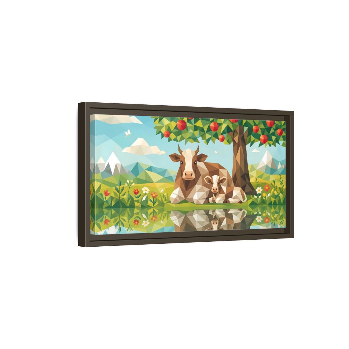 Side Mockup 7. Nature Cow And Calf Geometric Cows shown as stretched canvas wall art
