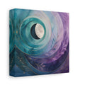 Side Mockup 2. Nature Crescent Moon Teal Purple Moon shown as stretched canvas wall art