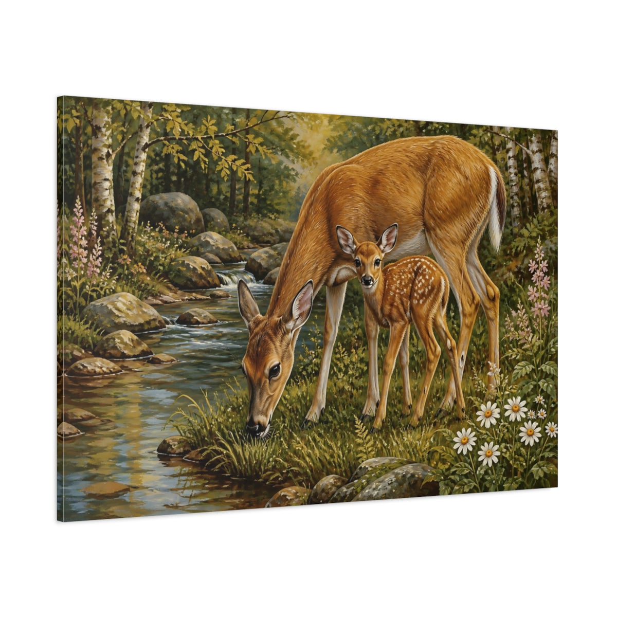 Side Mockup 1. Nature Deer Brown And Green shown as canvas print