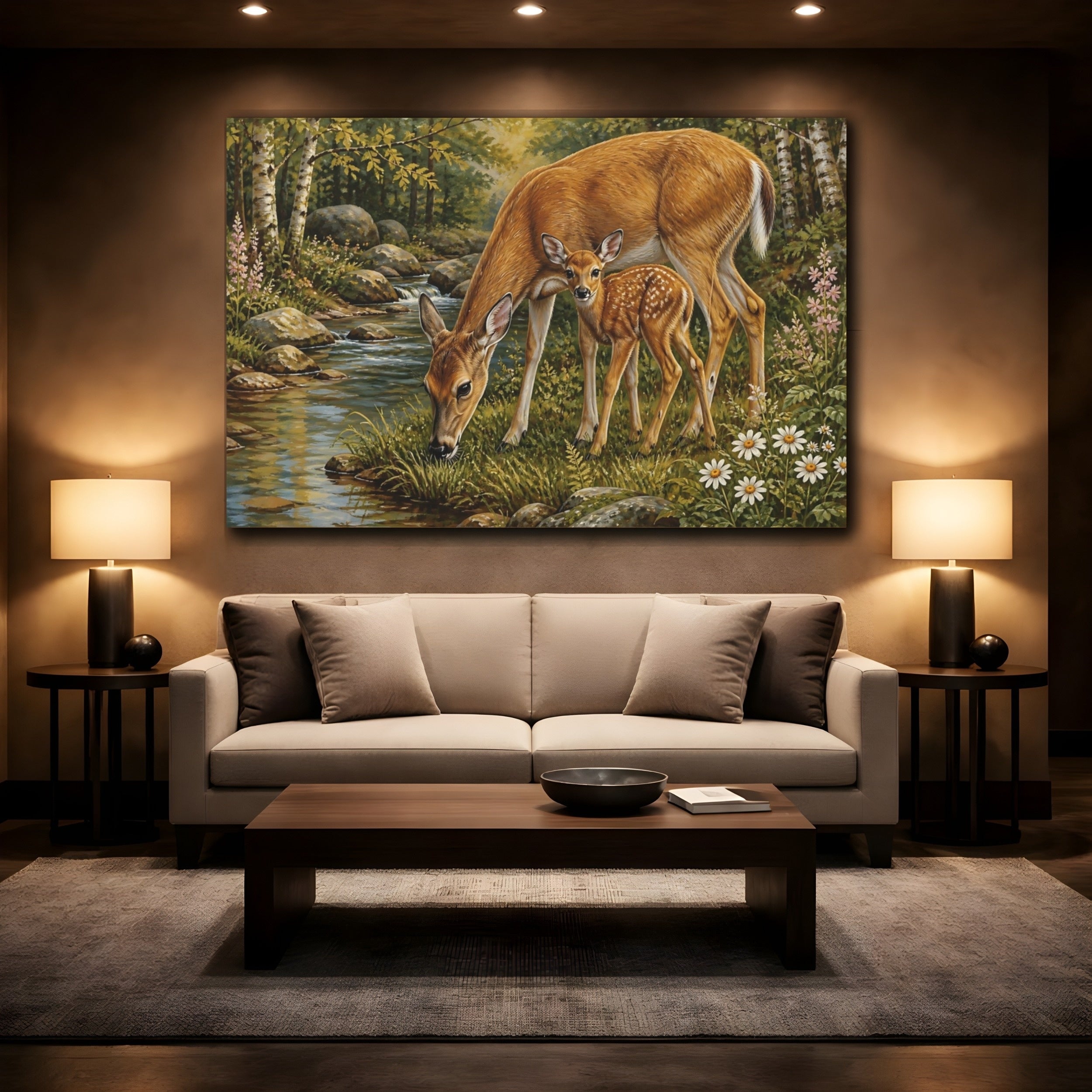 Mockup 2. Nature Deer Brown And Green shown as canvas print
