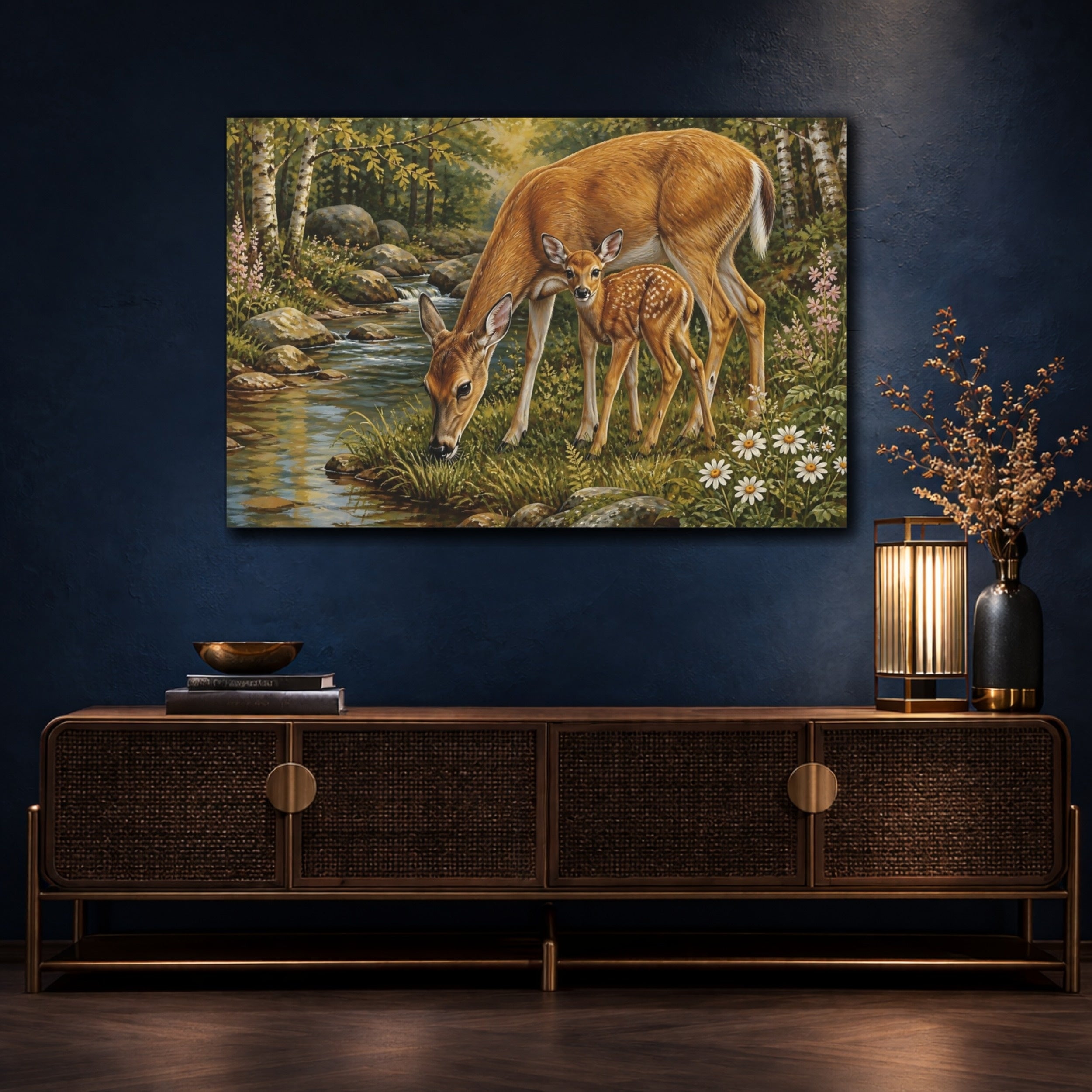 Mockup 4. Nature Deer Brown And Green shown as canvas print