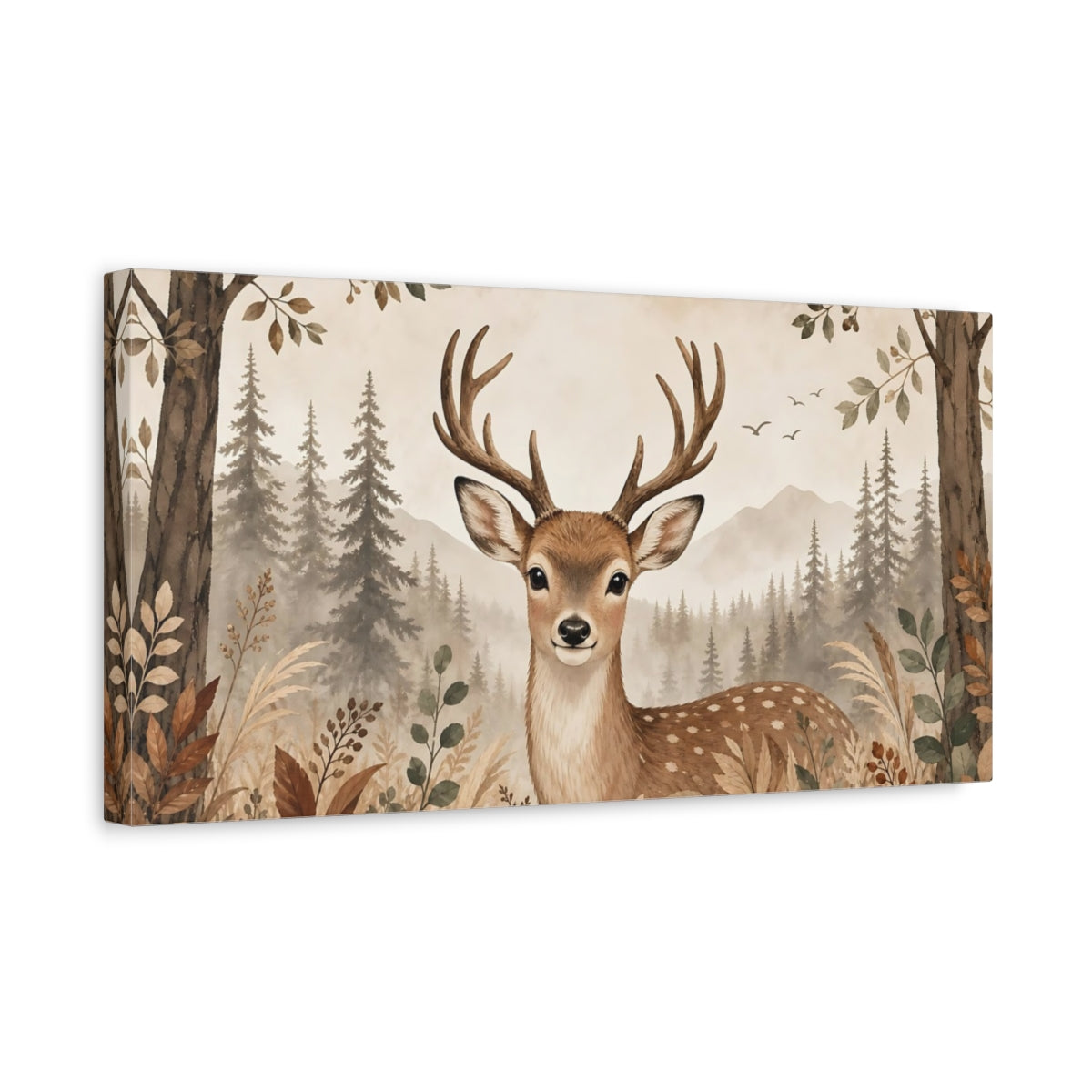 Side Mockup 3. Nature Deer Brown And Neutral shown as stretched canvas wall art
