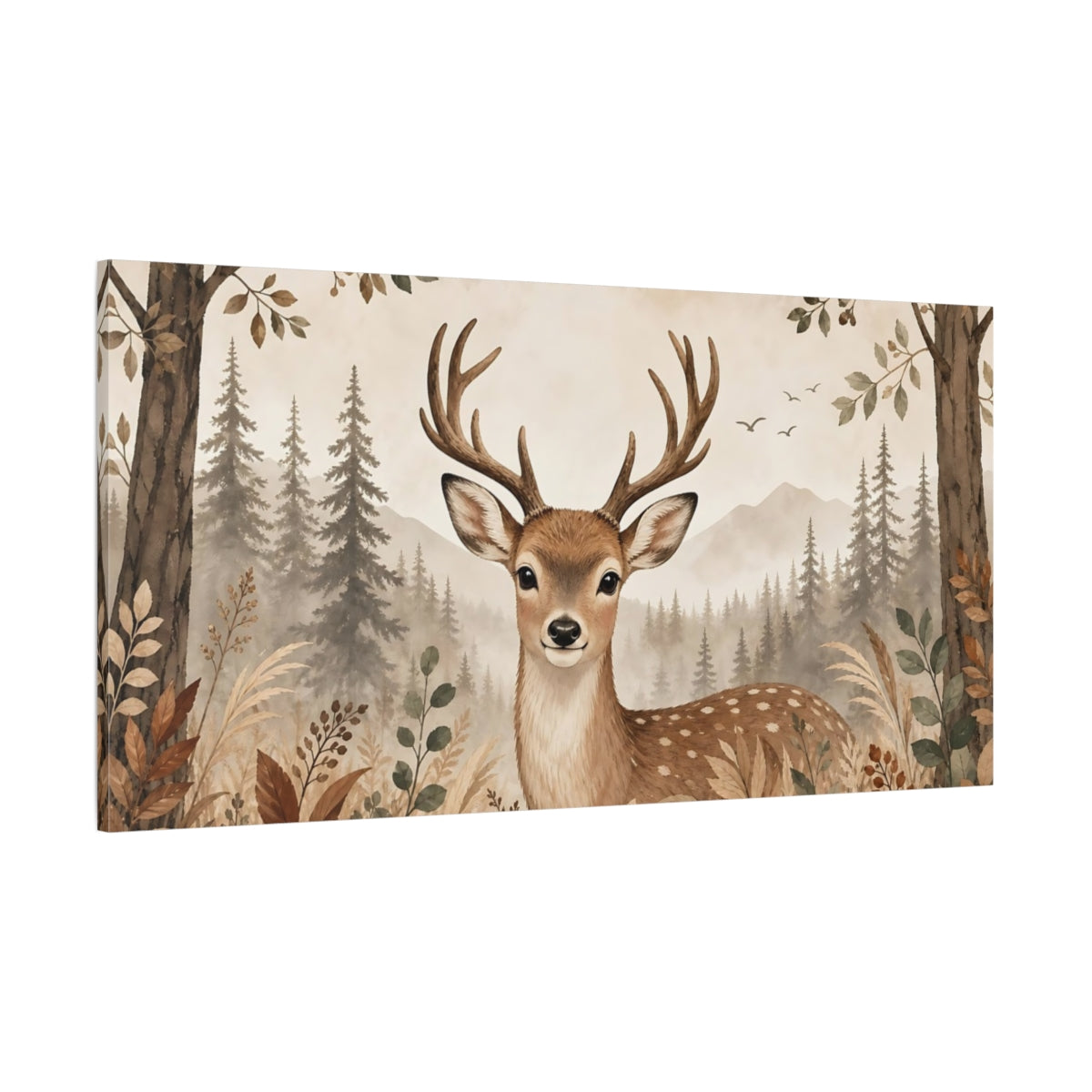 Side Mockup 2. Nature Deer Brown And Neutral shown as stretched canvas wall art
