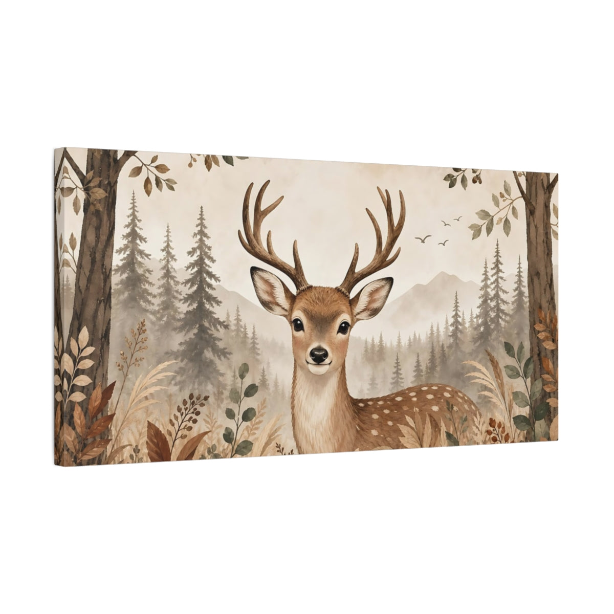 Side Mockup 1. Nature Deer Brown And Neutral shown as stretched canvas wall art