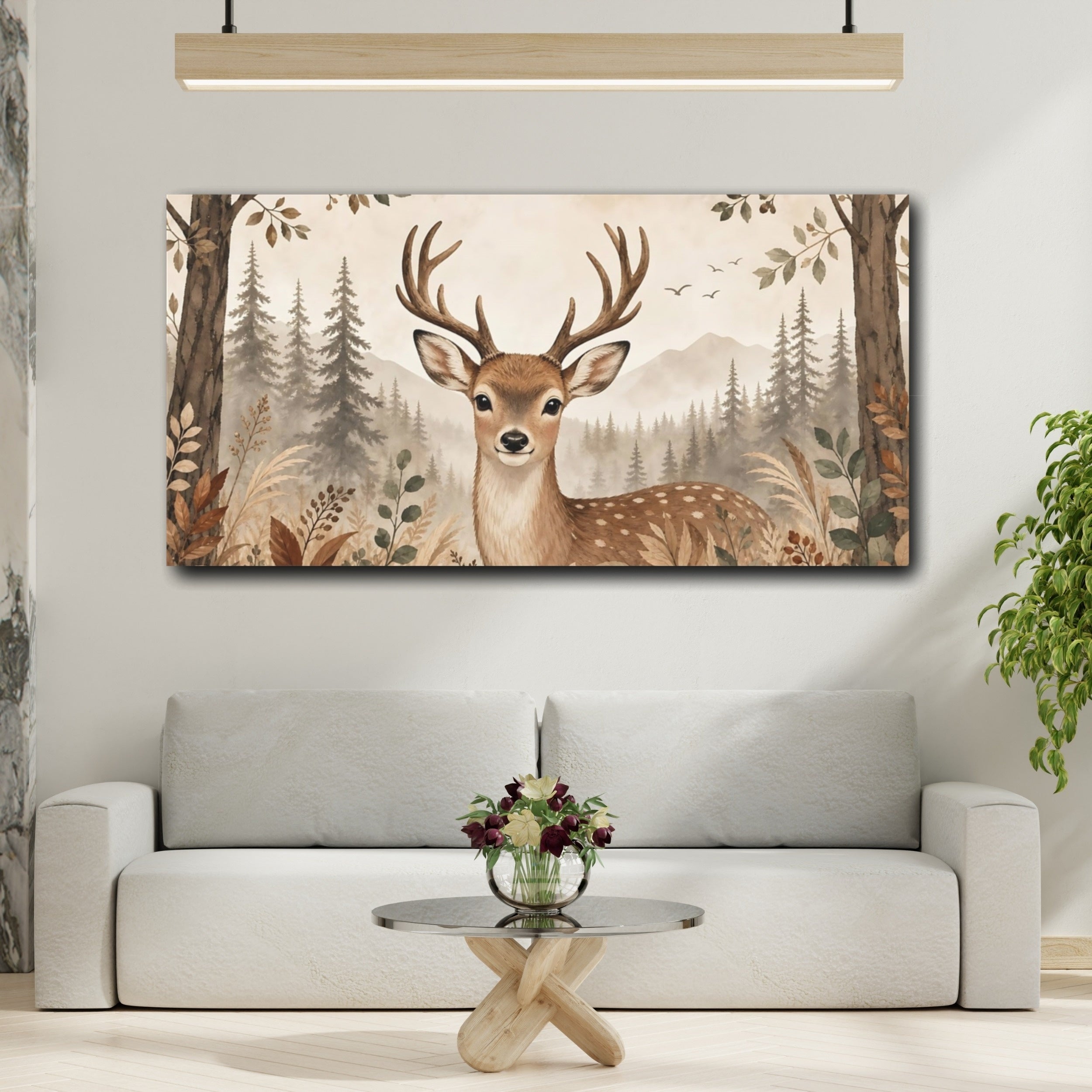 Mockup 2. Nature Deer Brown And Neutral shown as stretched canvas wall art