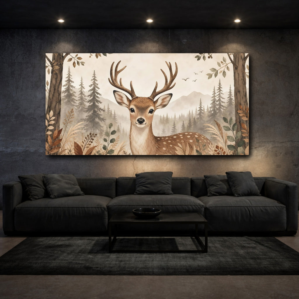 Mockup 3. Nature Deer Brown And Neutral shown as stretched canvas wall art