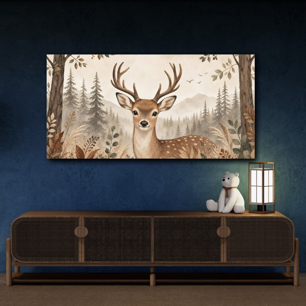 Mockup 4. Nature Deer Brown And Neutral shown as stretched canvas wall art