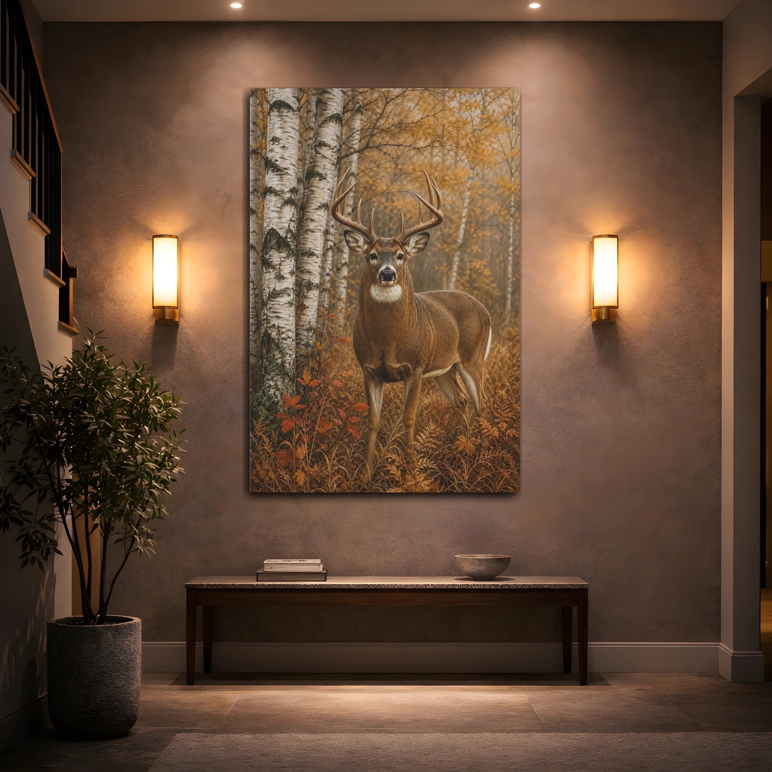 Mockup 2. Nature Deer Brown Deer Forest shown as stretched canvas wall art
