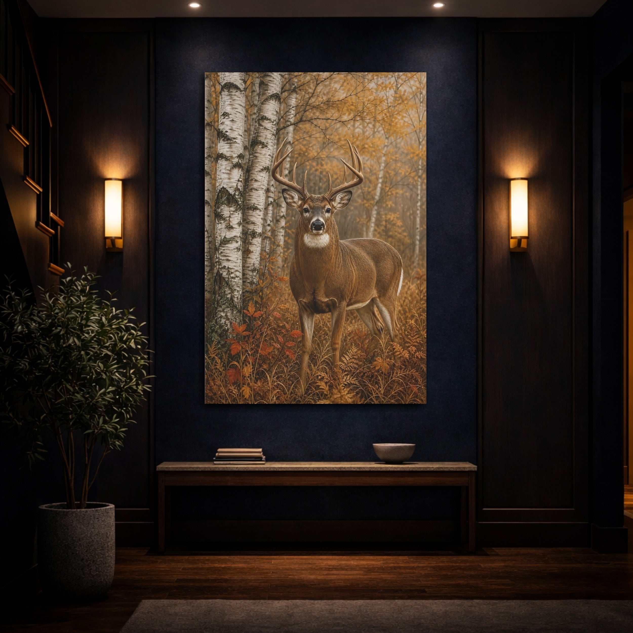 Mockup 4. Nature Deer Brown Deer Forest shown as stretched canvas wall art