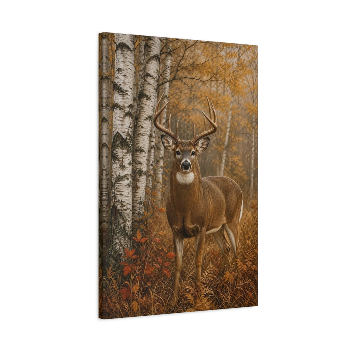 Side Mockup 2. Nature Deer Brown Deer Forest shown as stretched canvas wall art
