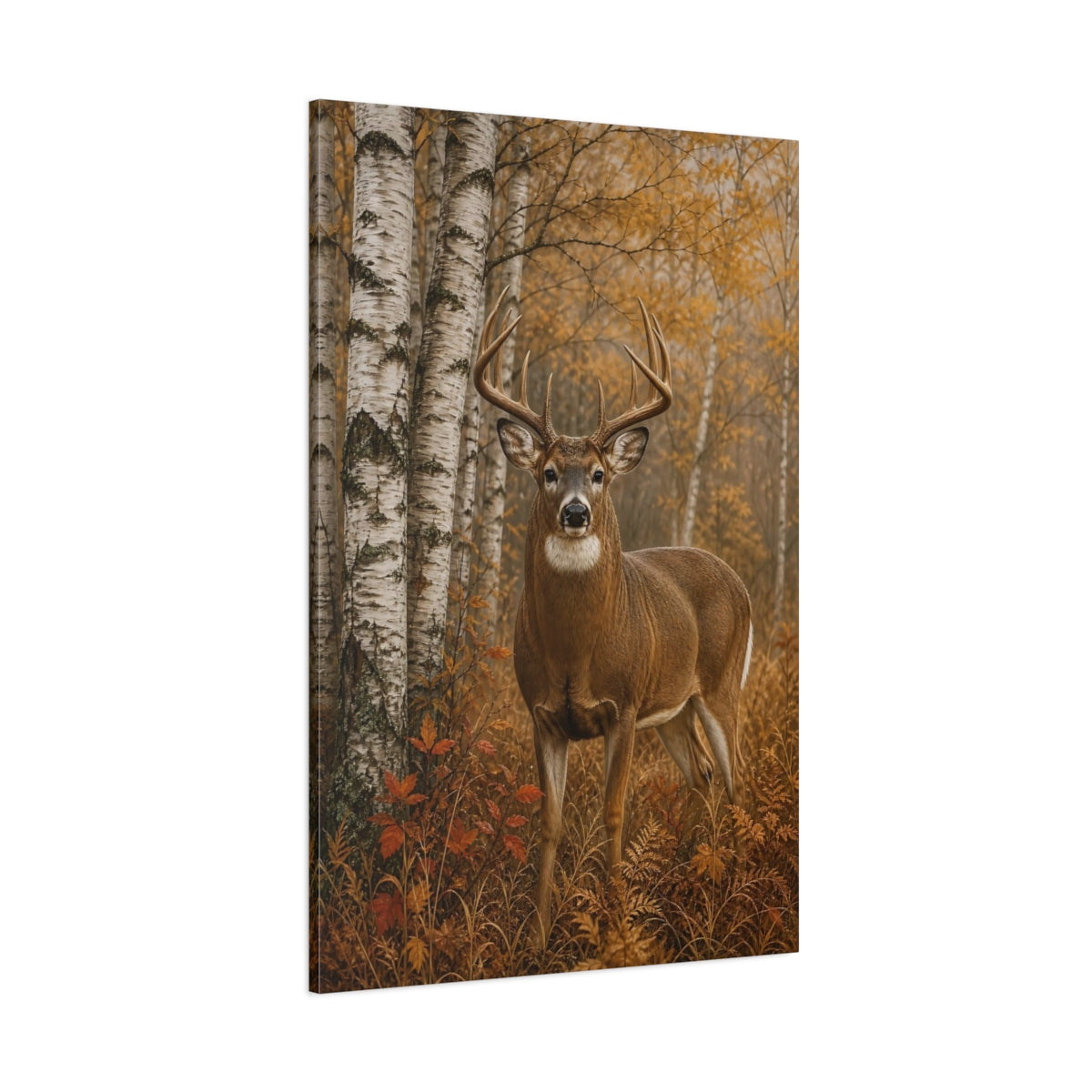 Side Mockup 1. Nature Deer Brown Deer Forest shown as stretched canvas wall art