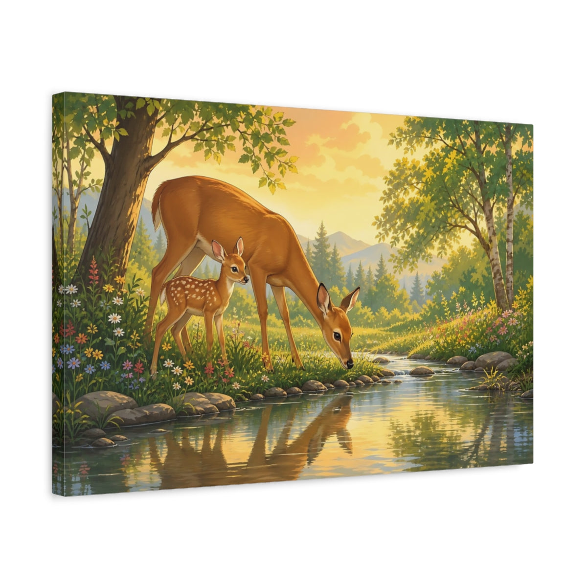 Side Mockup 3. Nature Deer Family Golden Forest Deer shown as canvas print
