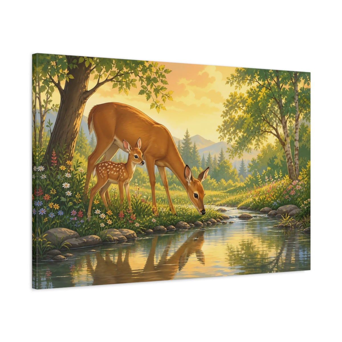 Main Mockup. Nature Deer Family Golden Forest Deer shown as canvas print