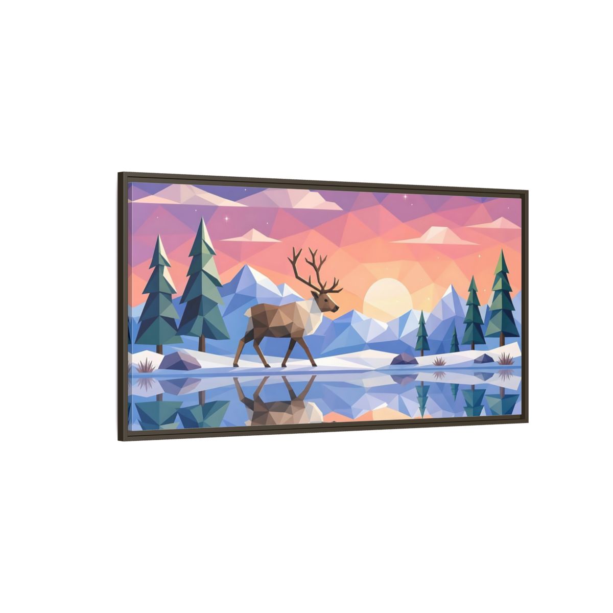 Side Mockup 4. Nature Deer Geometric Sunset Deer shown as stretched canvas wall art