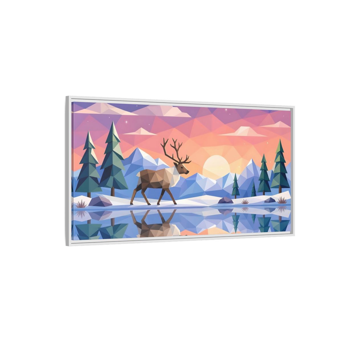 Side Mockup 3. Nature Deer Geometric Sunset Deer shown as stretched canvas wall art