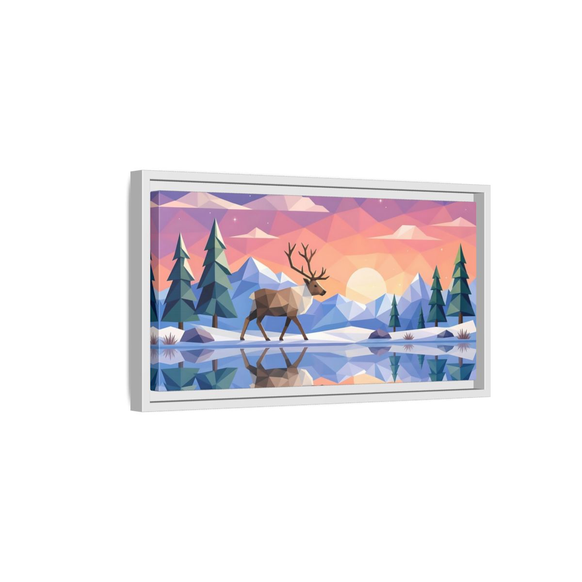 Side Mockup 6. Nature Deer Geometric Sunset Deer shown as stretched canvas wall art