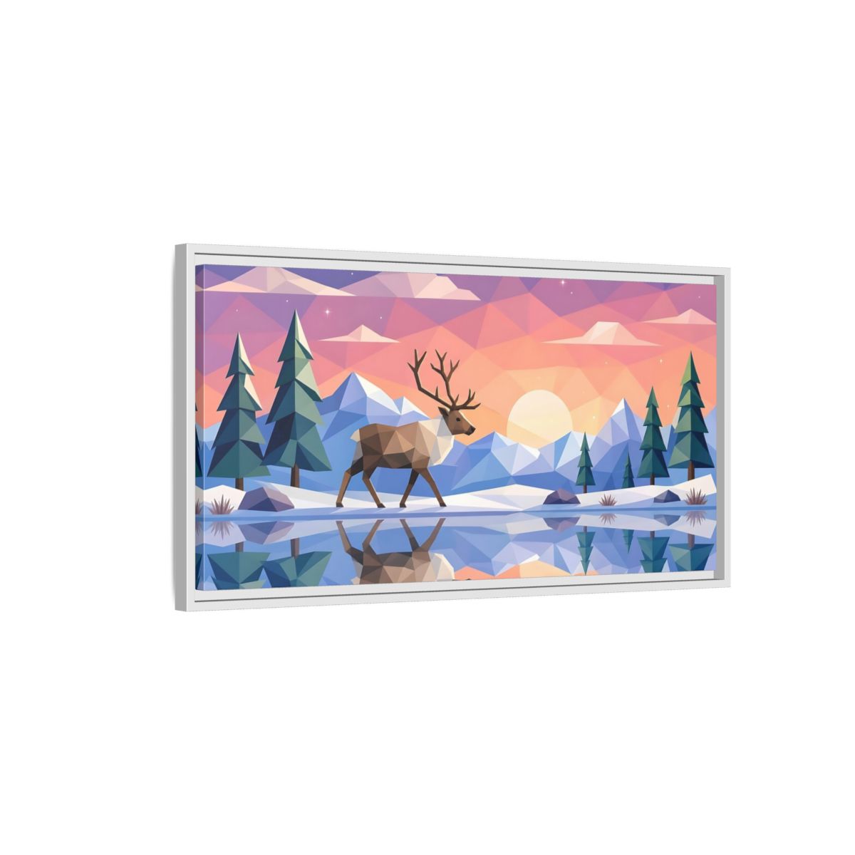 Side Mockup 1. Nature Deer Geometric Sunset Deer shown as stretched canvas wall art