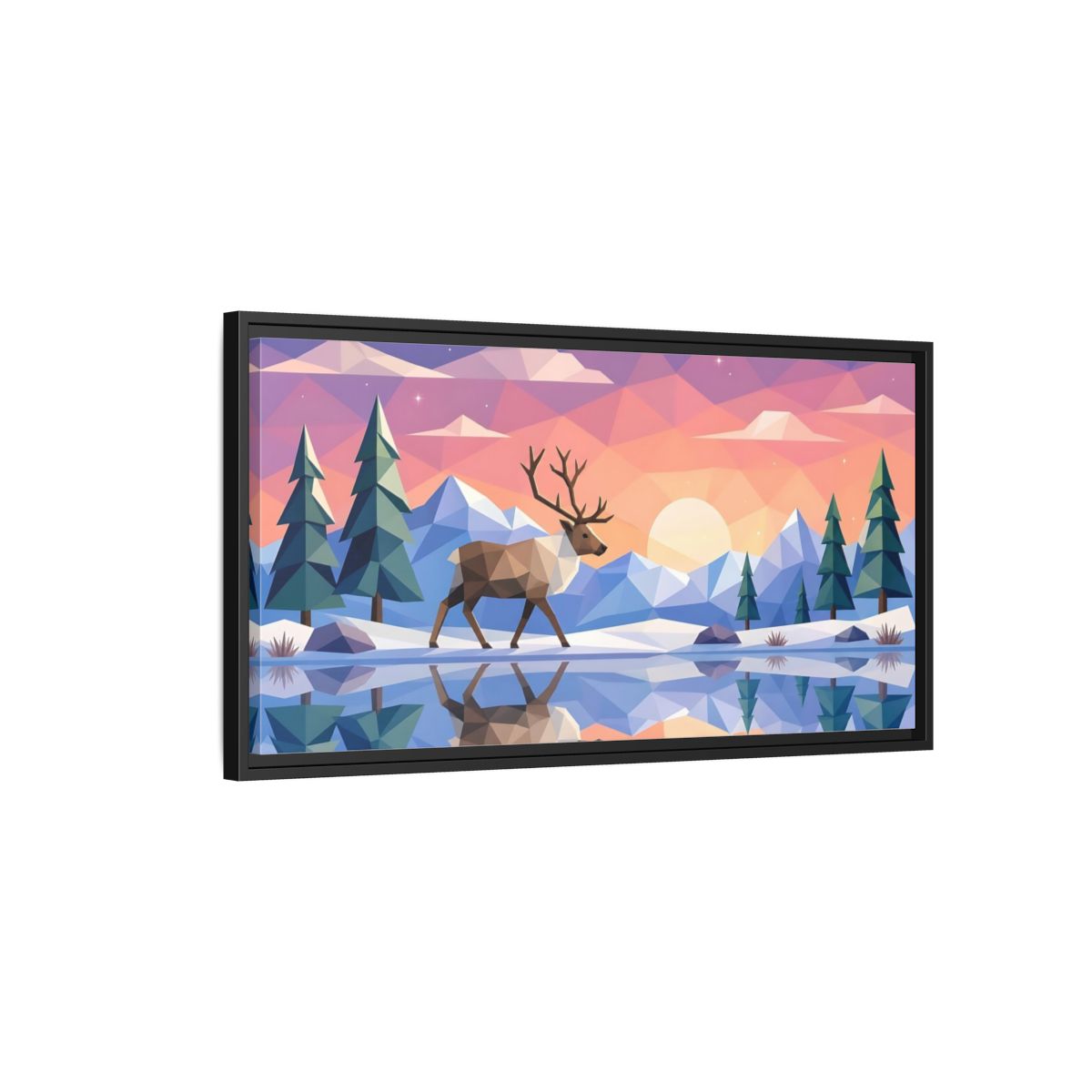 Side Mockup 2. Nature Deer Geometric Sunset Deer shown as stretched canvas wall art