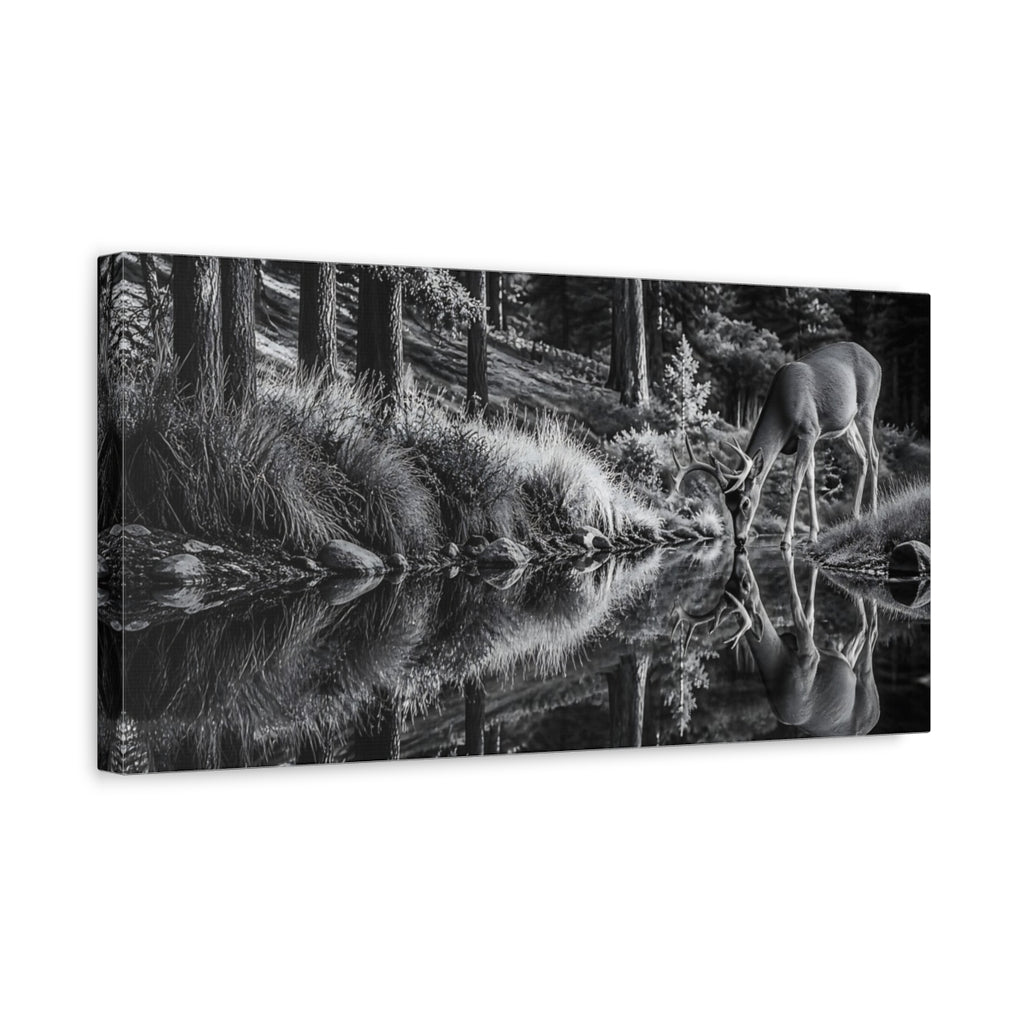 Side Mockup 3. Nature Deer Monochrome Deer shown as stretched canvas wall art