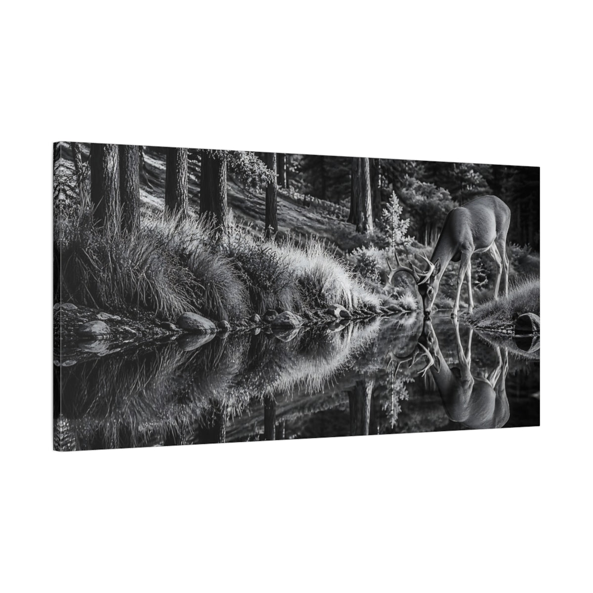 Main Mockup. Nature Deer Monochrome Deer shown as stretched canvas wall art