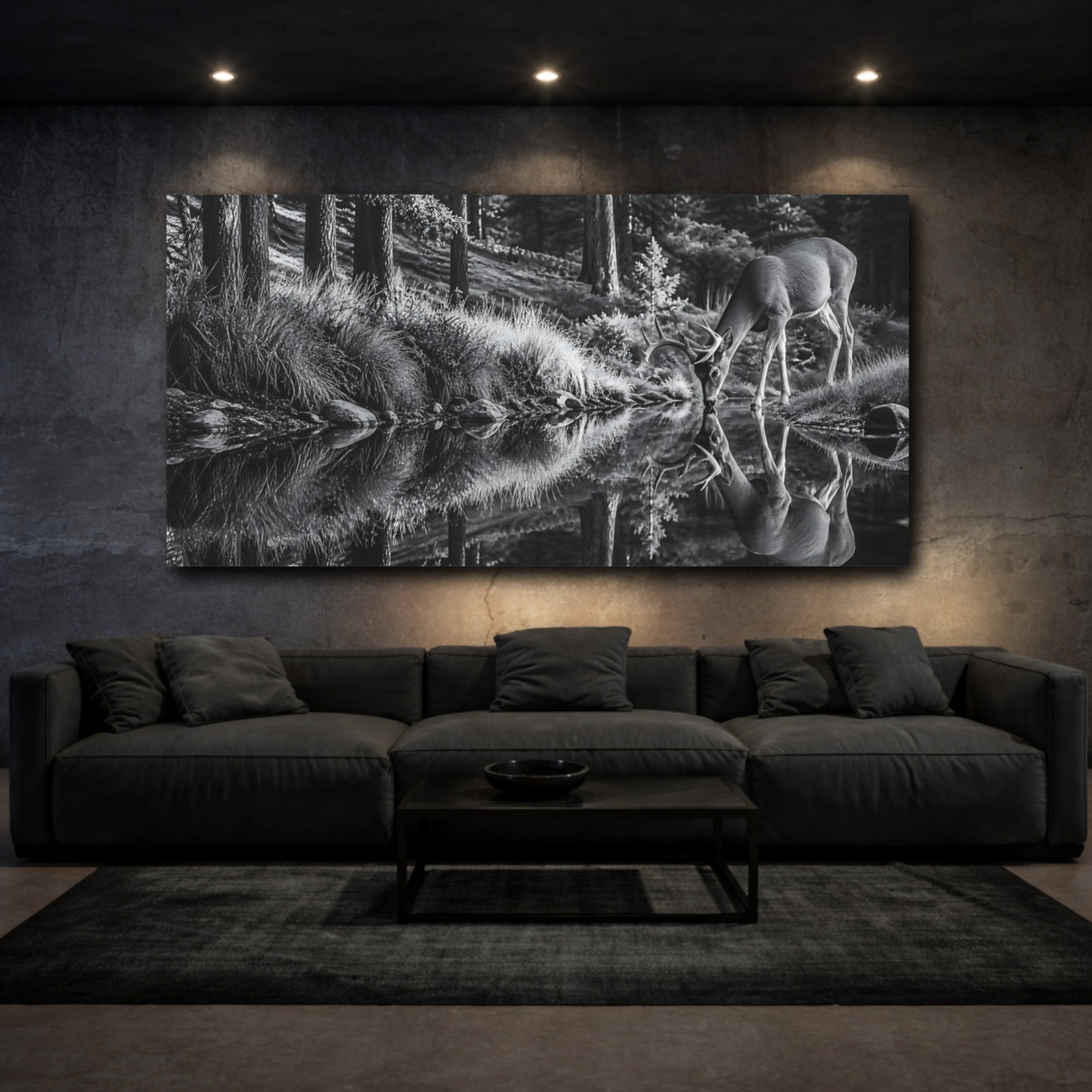 Mockup 3. Nature Deer Monochrome Deer shown as stretched canvas wall art