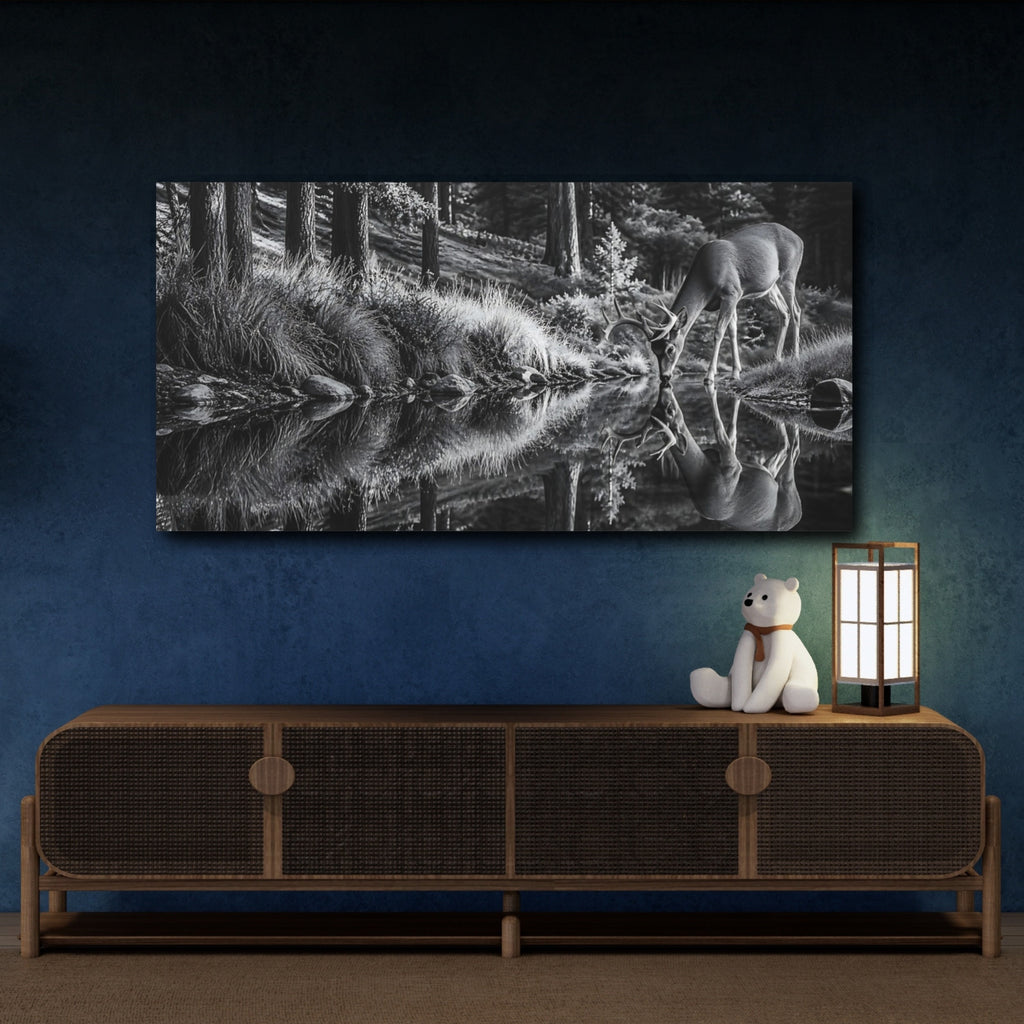 Mockup 4. Nature Deer Monochrome Deer shown as stretched canvas wall art
