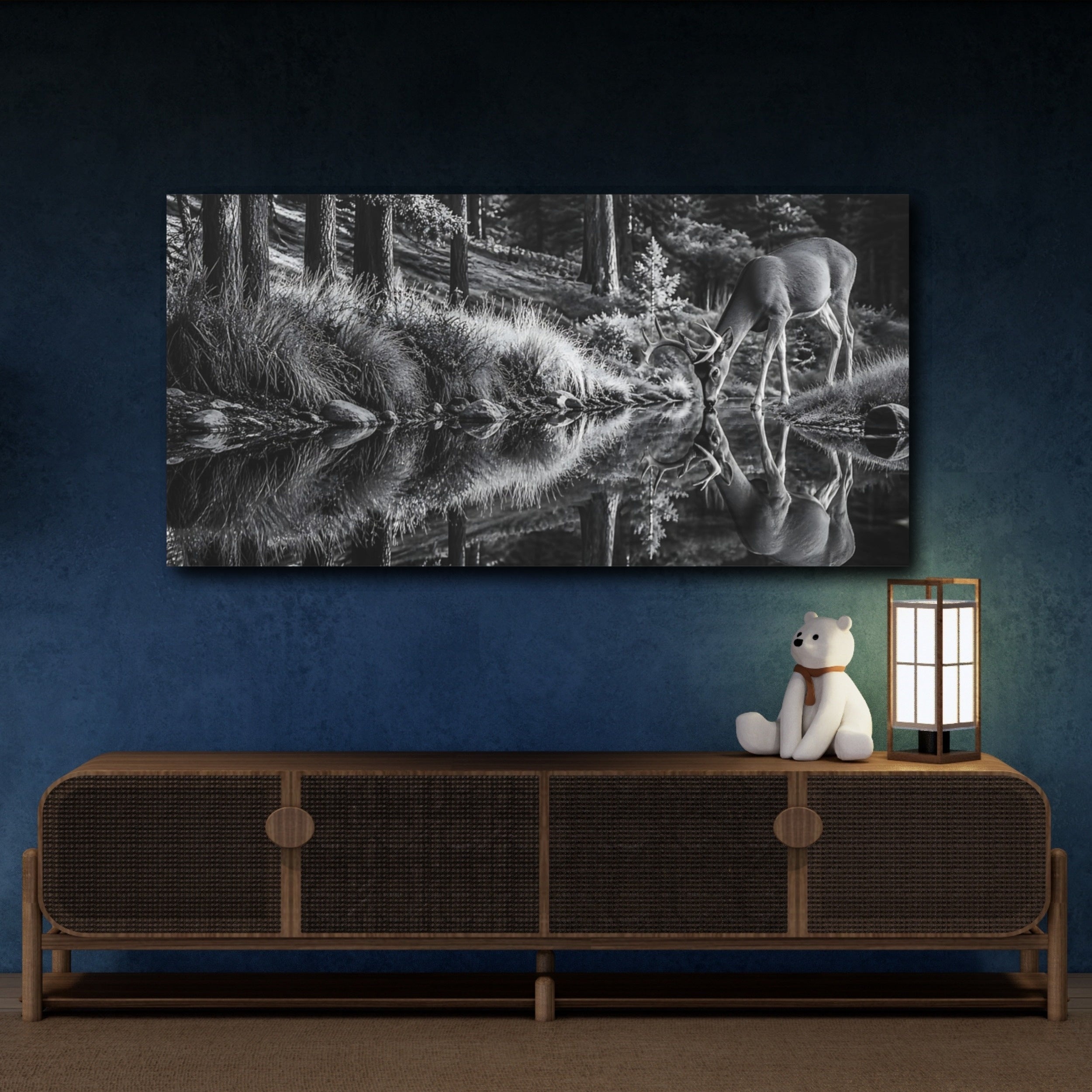 Mockup 4. Nature Deer Monochrome Deer shown as stretched canvas wall art