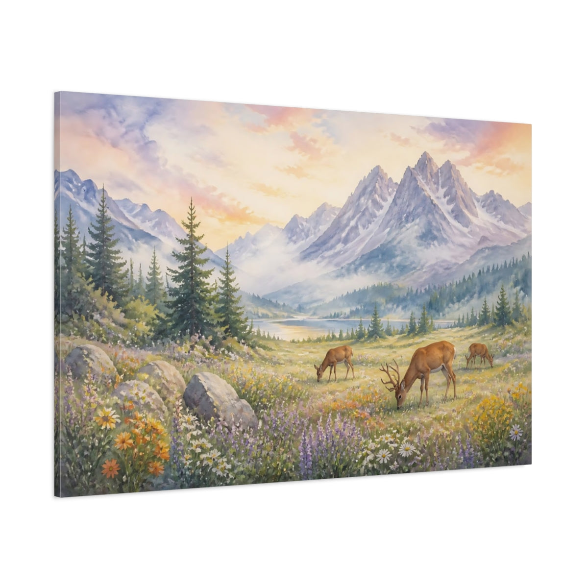 Side Mockup 1. Nature Deer Mountain Deer shown as canvas print