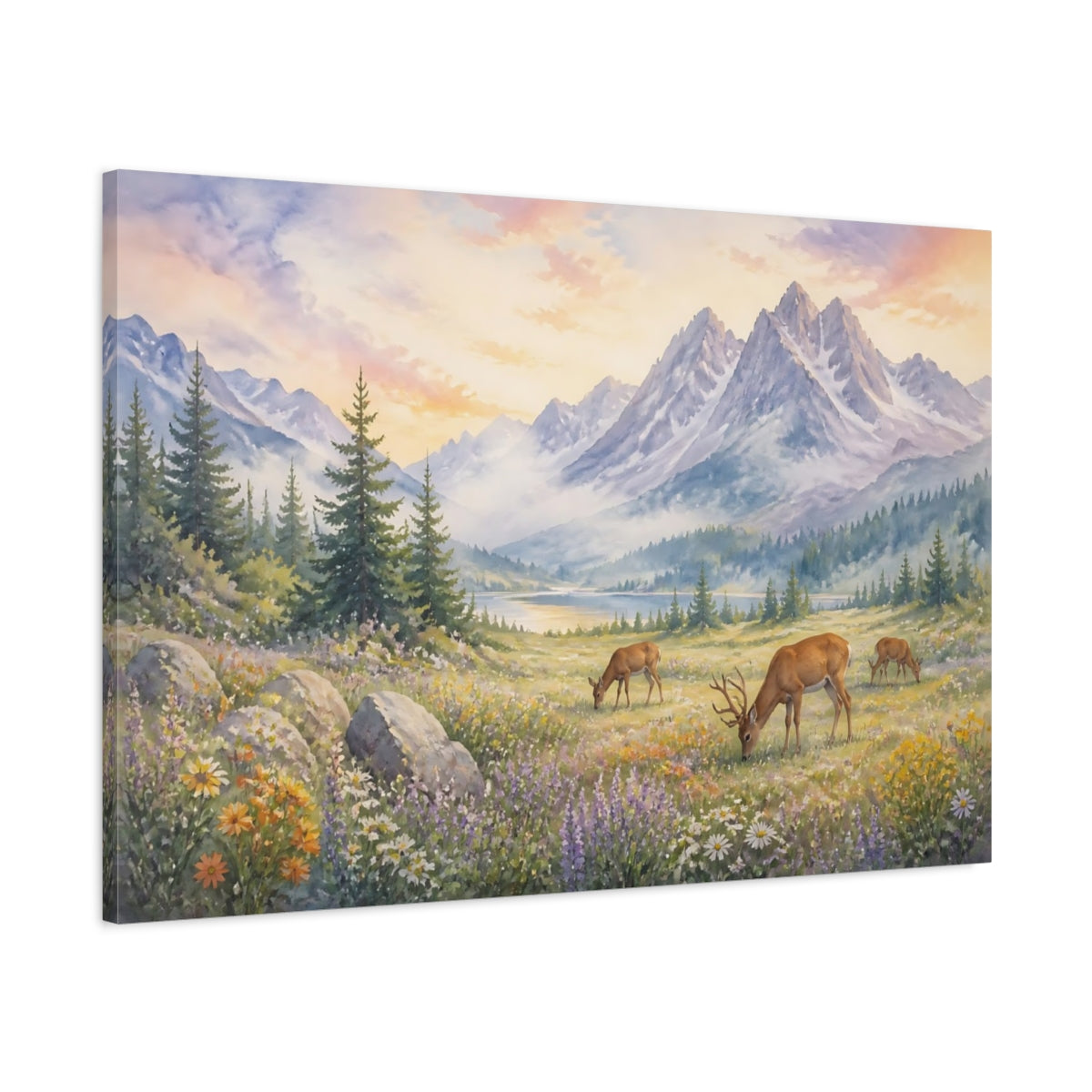 Main Mockup. Nature Deer Mountain Deer shown as canvas print