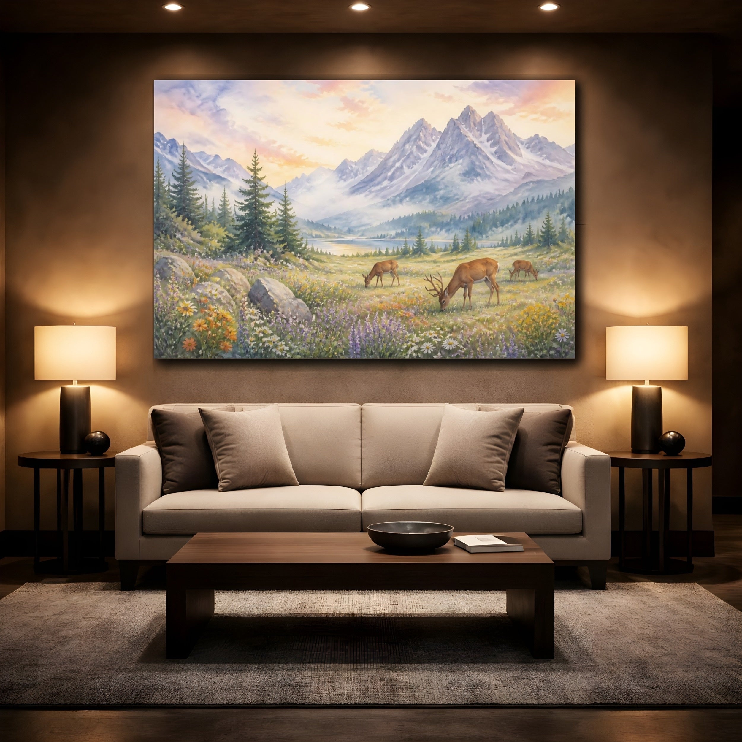 Mockup 2. Nature Deer Mountain Deer shown as canvas print