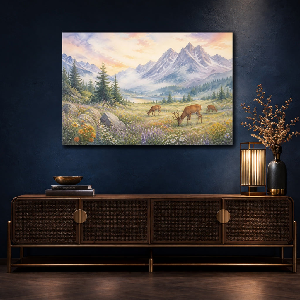 Mockup 4. Nature Deer Mountain Deer shown as canvas print