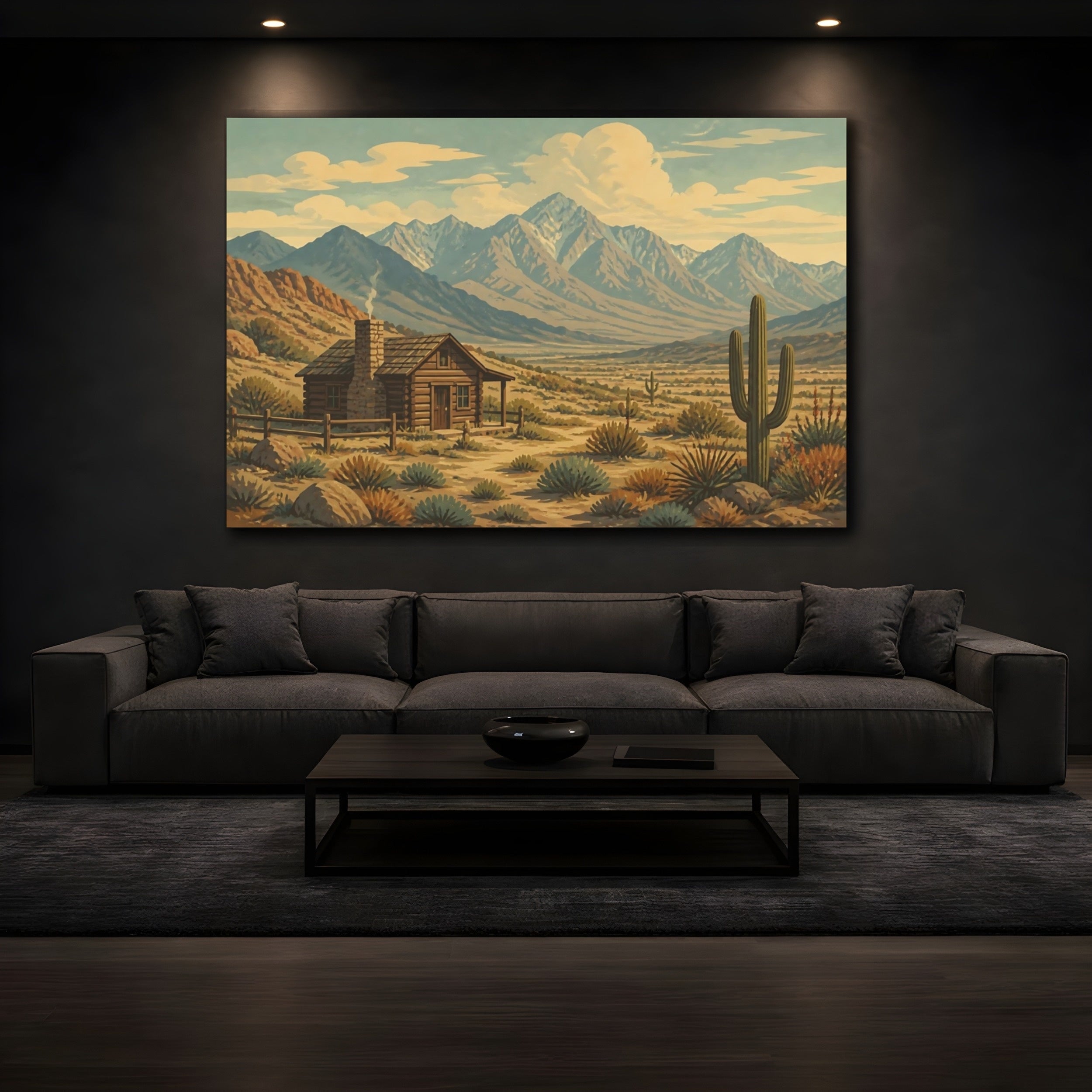 Mockup 3. Nature Desert Cabin Desert Landscape shown as canvas print