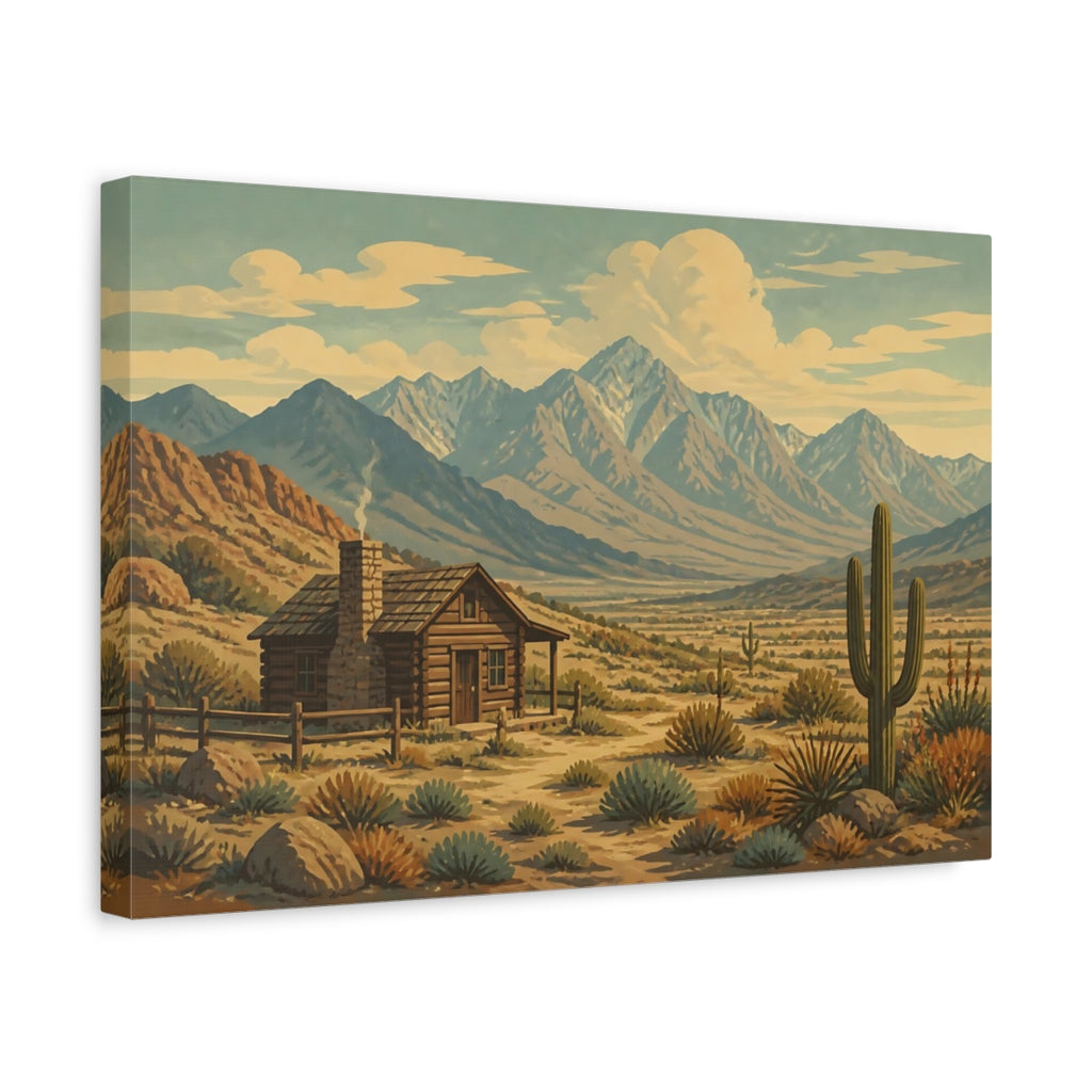Side Mockup 4. Nature Desert Cabin Desert Landscape shown as canvas print