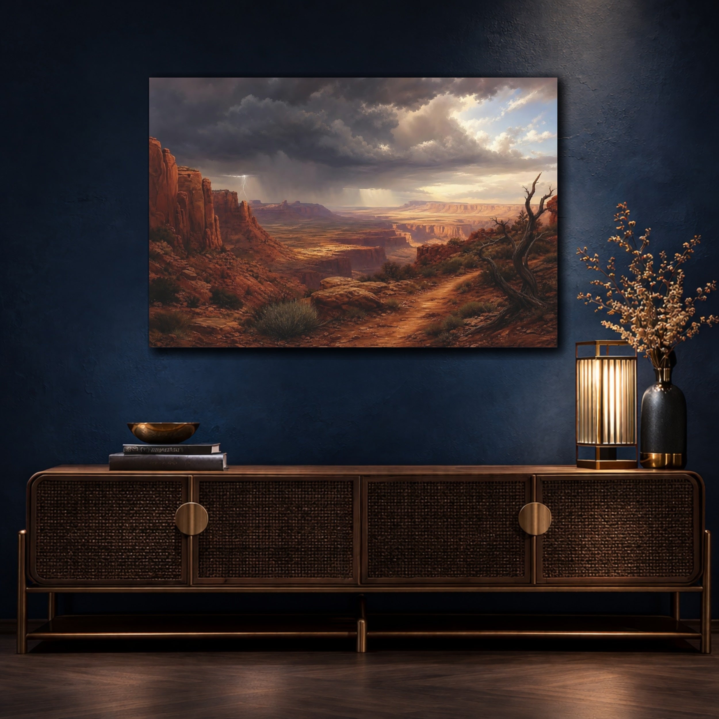 Mockup 4. Nature Desert Canyon Red Canyon Storm shown as canvas print