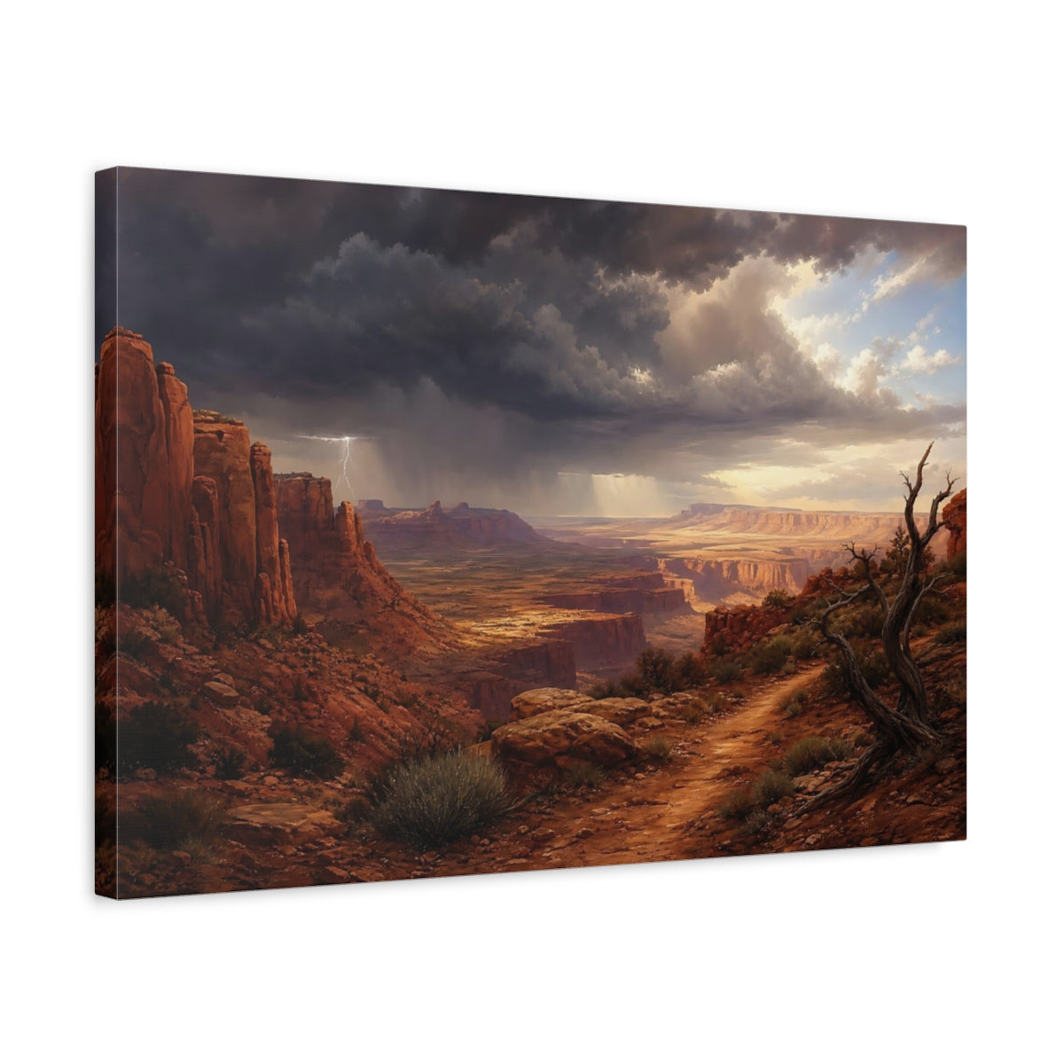 Side Mockup 3. Nature Desert Canyon Red Canyon Storm shown as canvas print