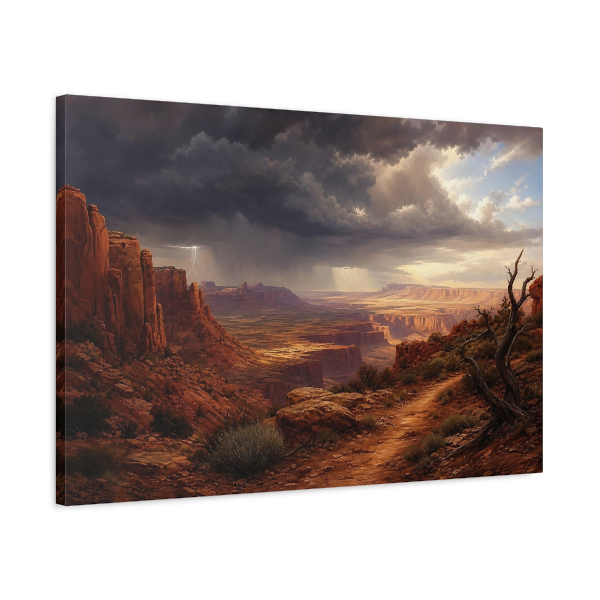 Side Mockup 2. Nature Desert Canyon Red Canyon Storm shown as canvas print
