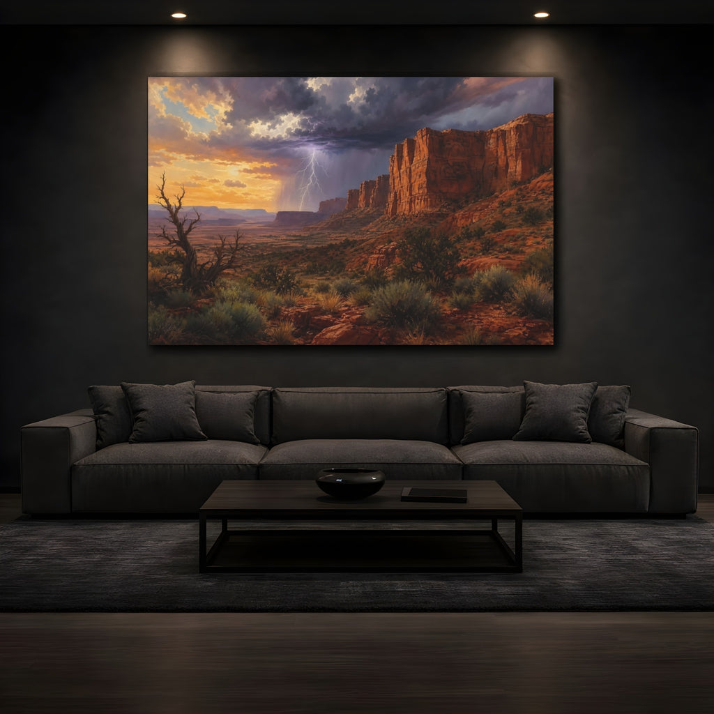 Mockup 3. Nature Desert Cliffs Desert Storm shown as stretched canvas wall art