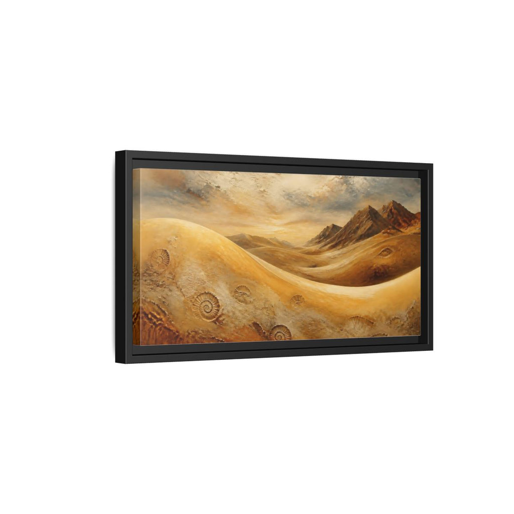 Side Mockup 8. Nature Desert Fossils Brown And Gold Landscape shown as stretched canvas wall art