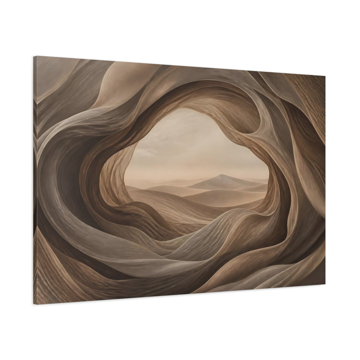 Side Mockup 1. Nature Desert Landscape Brown And Beige shown as stretched canvas wall art