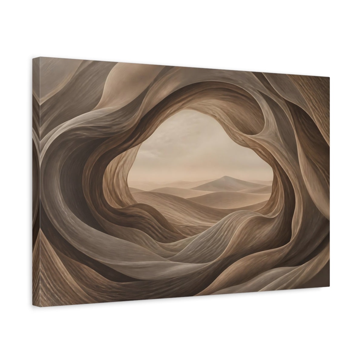 Side Mockup 3. Nature Desert Landscape Brown And Beige shown as stretched canvas wall art
