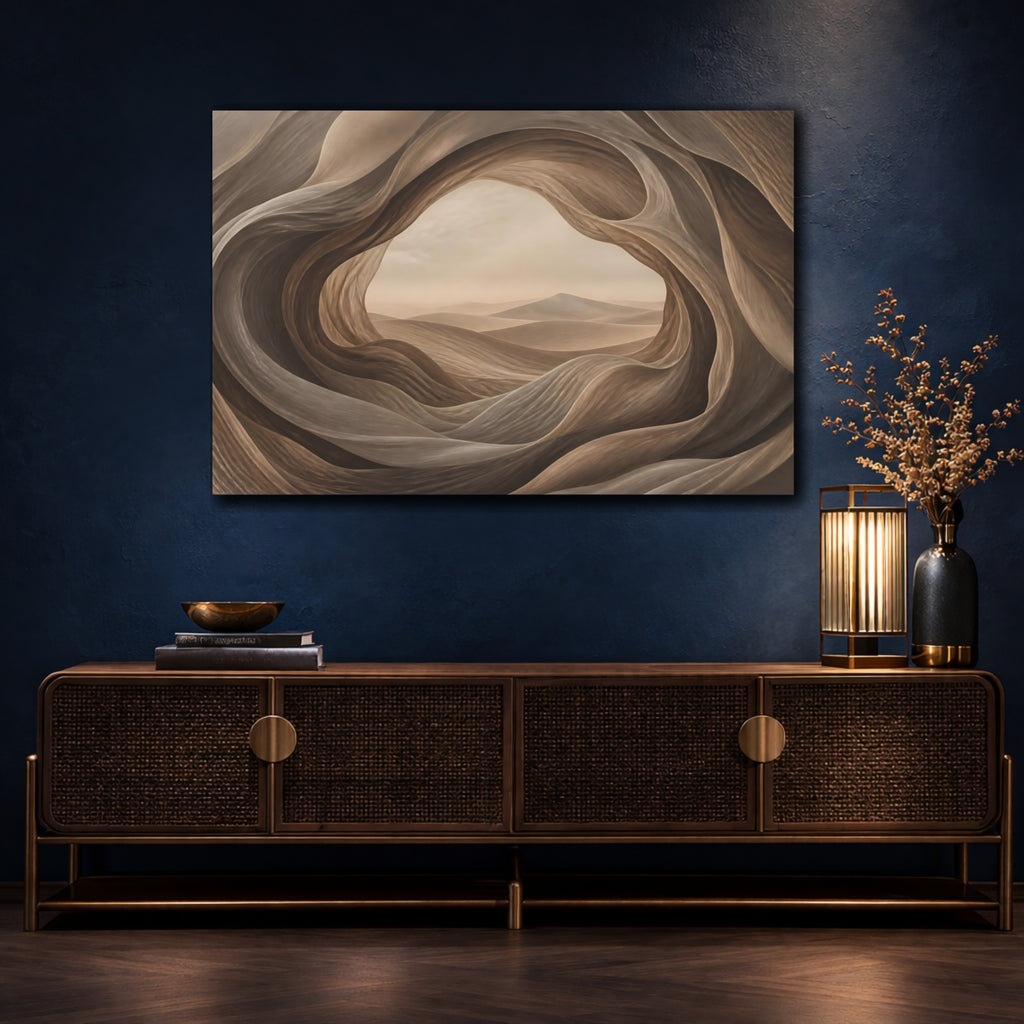 Mockup 4. Nature Desert Landscape Brown And Beige shown as stretched canvas wall art