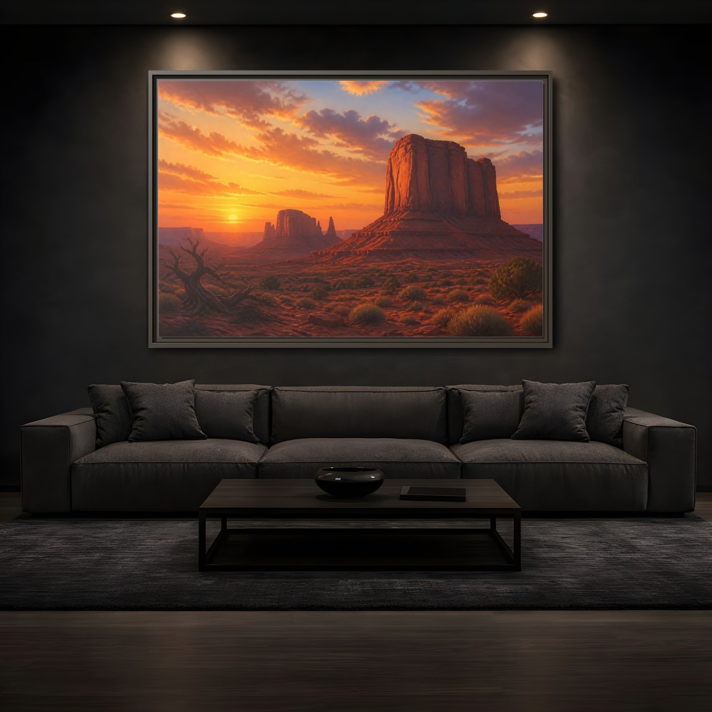 Mockup 3. Nature Desert Landscape Desert Sunset Orange shown as stretched canvas wall art