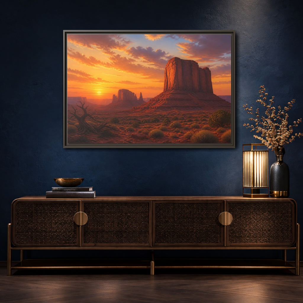 Mockup 4. Nature Desert Landscape Desert Sunset Orange shown as stretched canvas wall art