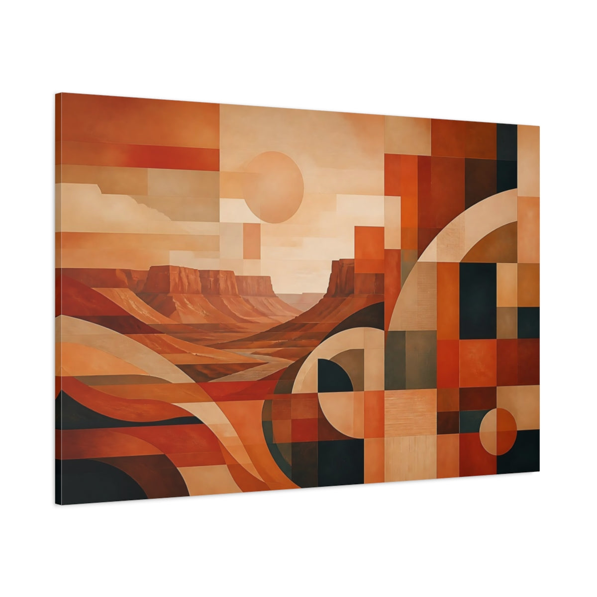 Side Mockup 1. Nature Desert Landscape Orange And Brown shown as stretched canvas wall art