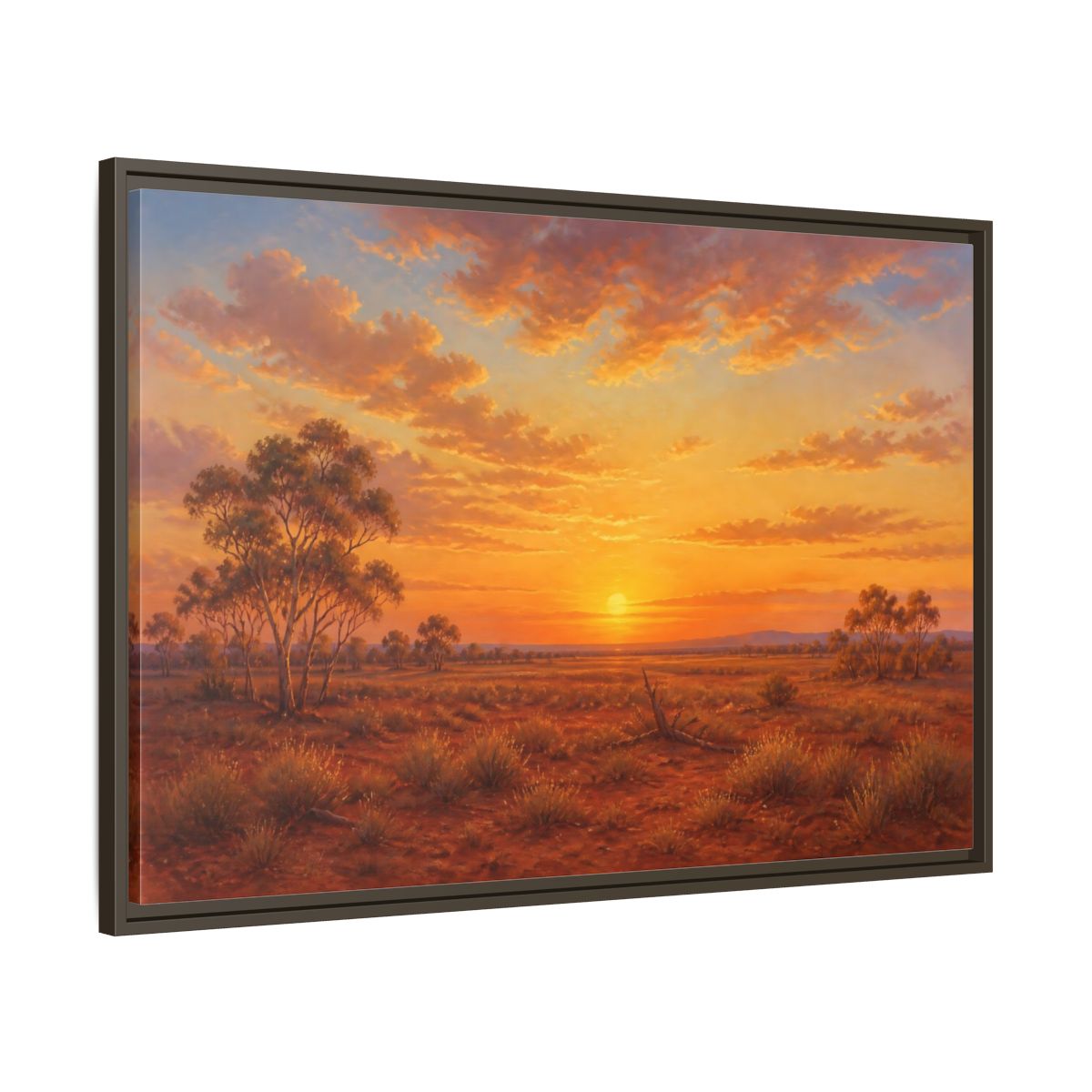 Main Mockup. Nature Desert Landscape Orange Sunset shown as stretched canvas wall art