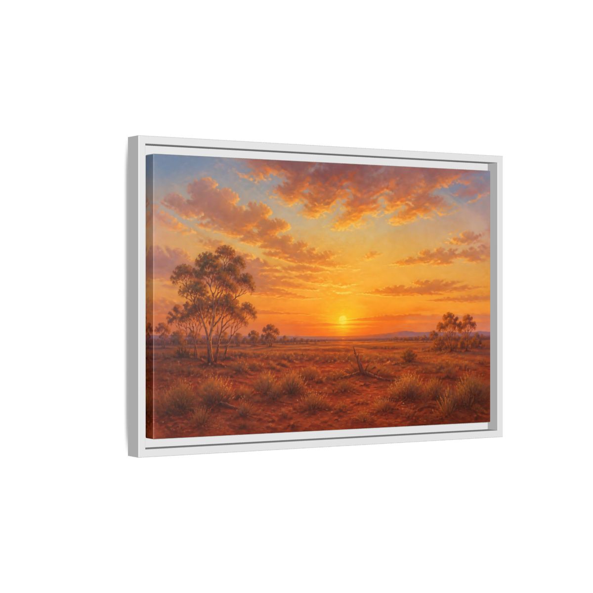 Side Mockup 1. Nature Desert Landscape Orange Sunset shown as stretched canvas wall art