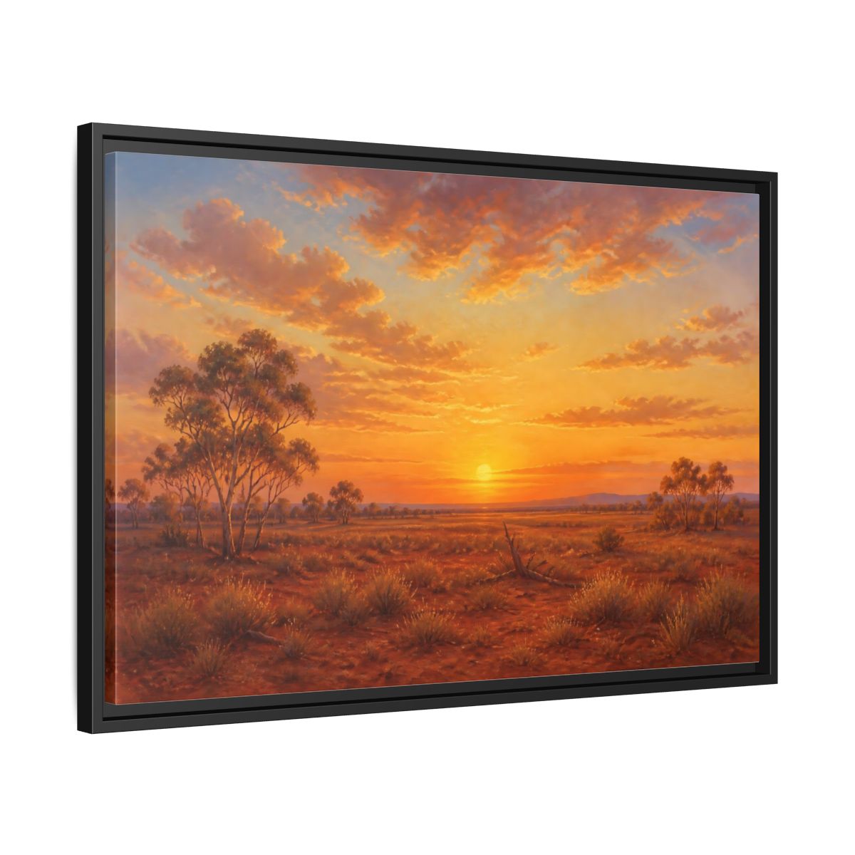 Side Mockup 14. Nature Desert Landscape Orange Sunset shown as stretched canvas wall art